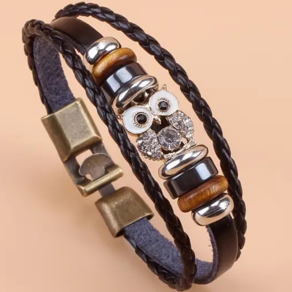 NEW 🦉 Owl Rhinestone Beaded Bracelet Multi strand with Gift bag!
